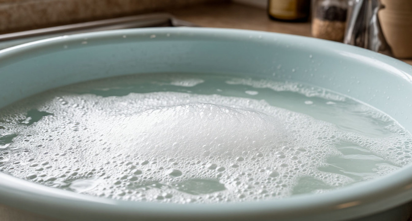 3 ложки на таз воды — и стеклянные крышки от кастрюль сверкают чистотой: ни жирного налета, ни мутности