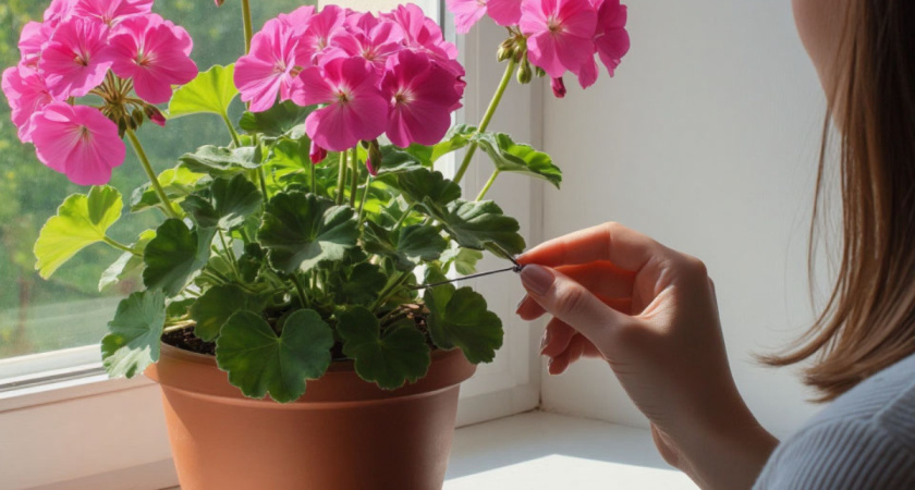 Разбудила герань за 10 минут: голландский метод с булавкой обеспечил 9 лет пышного цветения без дорогой химии — советую всем соседям