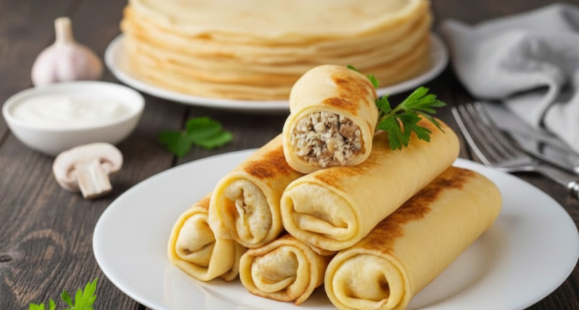 Блины на молоке, которые не рвутся: делюсь рецептом тонкого теста и сытной начинки из куриного бедра и грибов