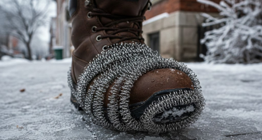 Соседи крутили у виска, пока не увидели меня в гололёд: зачем я надеваю на ботинки железную губку для посуды