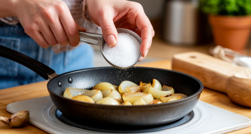 Щепотку соды в сковороду с луком: зачем ее добавляют при жарке - вот что происходит 