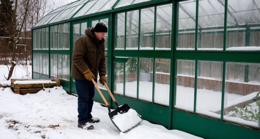 В феврале накидываю в теплицу снег только таким "слоем": техника "чистых вод" питает зимнюю почву круче навоза 