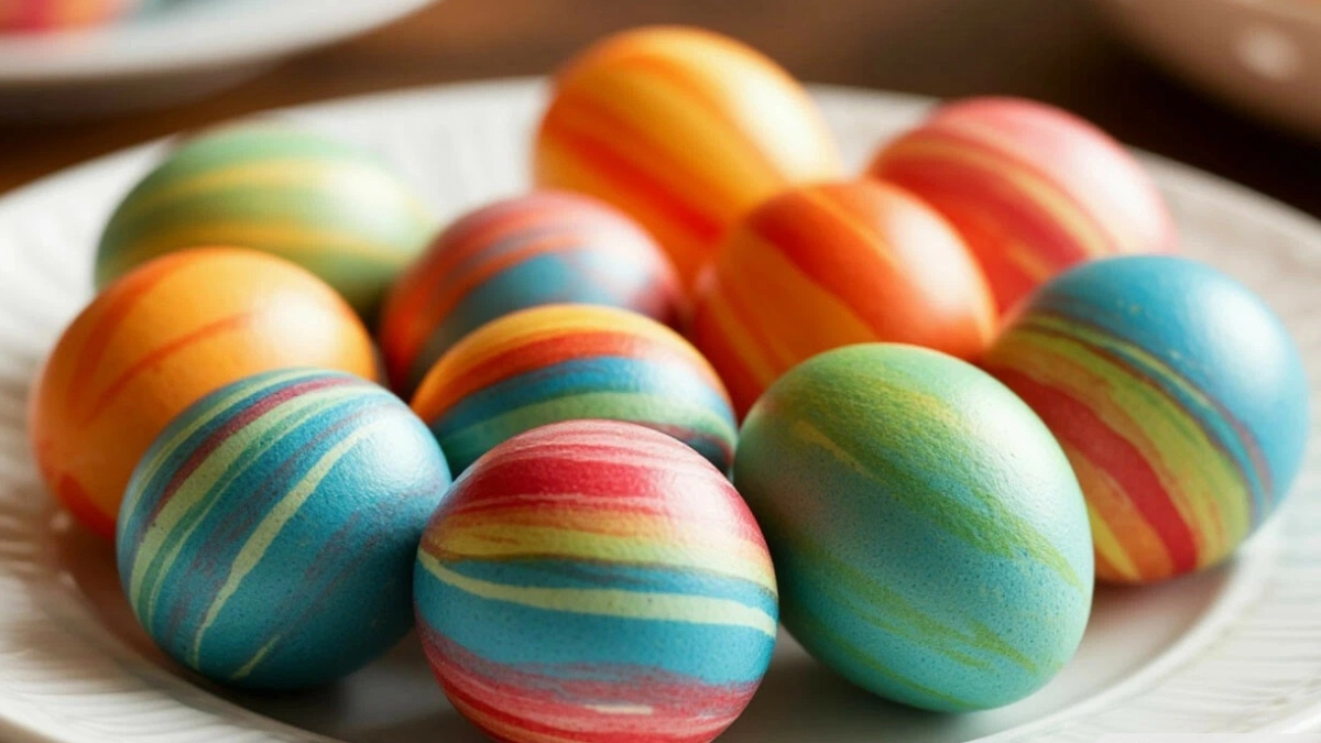 Радужные яйца к Пасхе: беру салфетки и резинки для денег: переливаются, как северное сияние