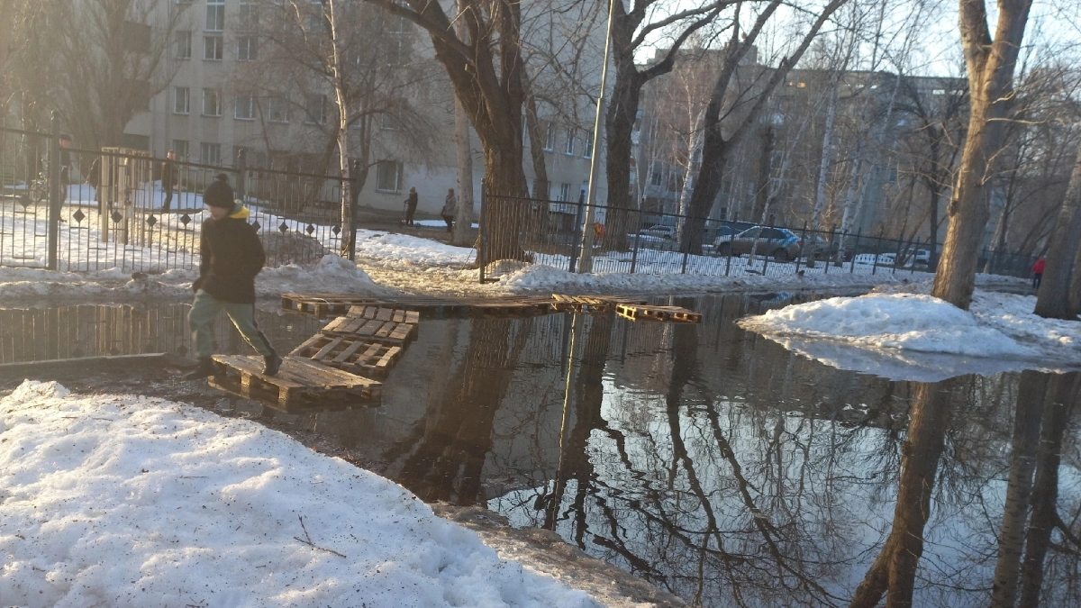 На непроходимую лужу возле парка Победы жалуются курганцы