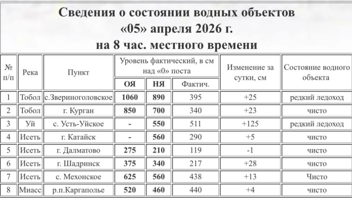 Уровень воды в реках Курганской области продолжает расти