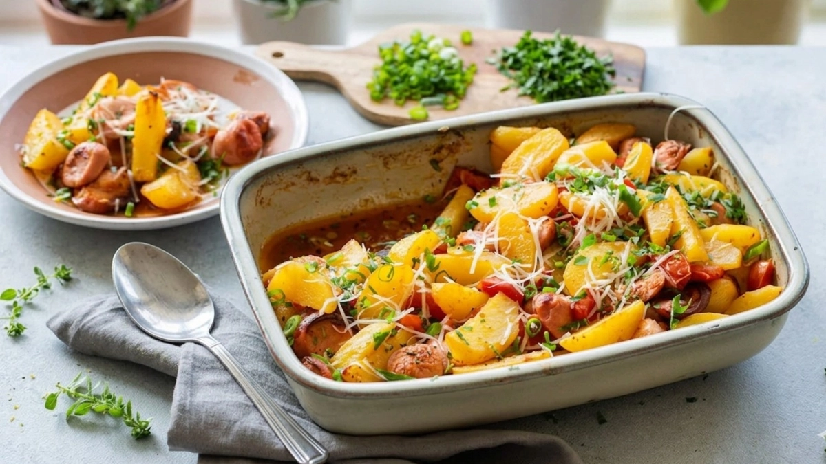 Шпикачки с картошкой на французский манер: быстрая и сочная вкуснятина на противне - идеально на ужин и баз возни у плиты