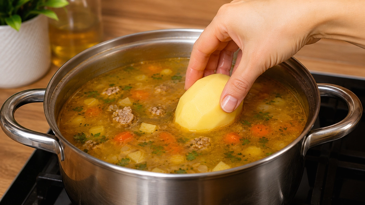За 10 минут до готовности кладу в суп сырую картофелину: вкус мягче, насыщенней - запомните на всю жизнь