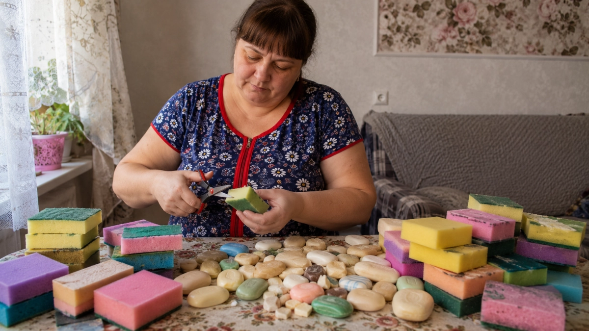 Делаю «умную» губку своими руками: нужны только обмылок и ножницы — полезный гаджет, за который в магазинах ломят цены