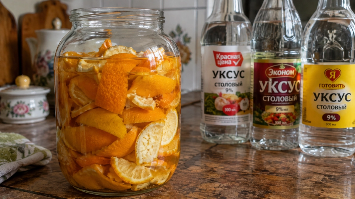 Апельсиновые корки заливаю уксусом — получаю обалденное средство для мытья зеркал, полов и плитки: натуральный спрей вместо магазинной химии
