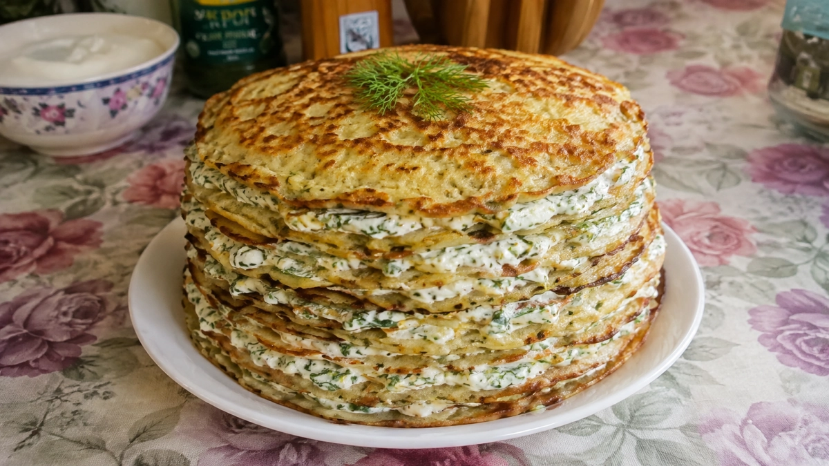 Крошу батон в луковый фарш и жарю блинный пирог на сале: с творогом, зеленью, майонезом — да с чем угодно очень вкусно