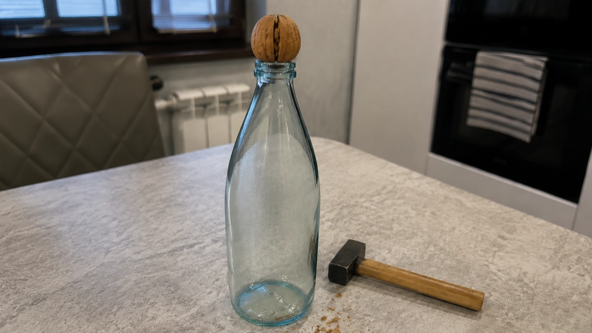 Чищу грецкие орехи при помощи стеклянной бутылки: ядро остаётся целым, и ни осколков, ни пыли — самый простой метод
