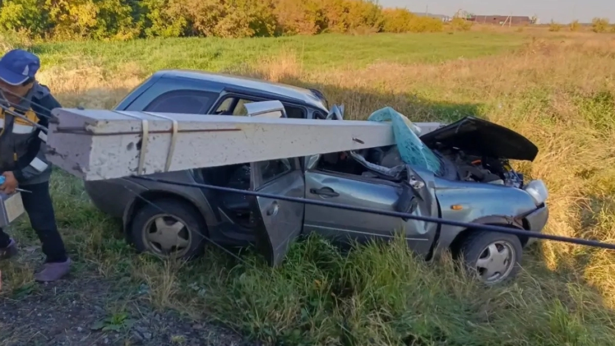 В Целинном округе водитель «Лада Калина» оказался в больнице после столкновения с опорой ЛЭП