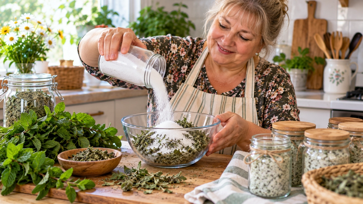 Сушёную мяту засыпаю солью —  никак не нарадуюсь своей хитрости: копеечный трюк для  мудрых домохозяек