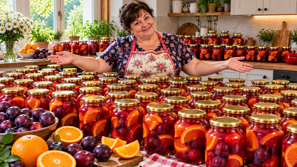 Закрываю по 50 банок — и всё равно мало: любимый компот «Рубиновая Фанта» на зиму — сливово-апельсиновый лимонад по-домашнему
